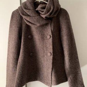 Women's Willi Smith SZ Small Brown Button 100% Wool Coat w/Neckwarmer